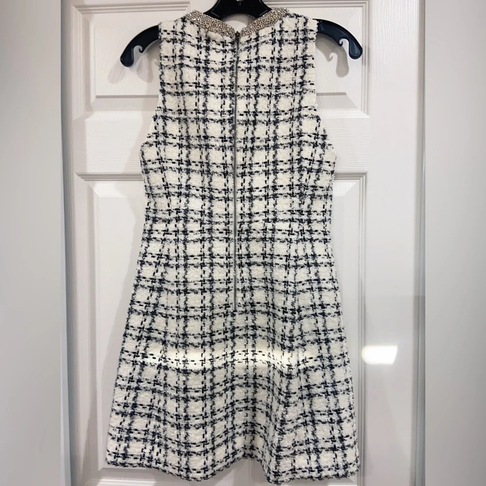 NWT Alice Olivia Clyde Crystal Embellished Checked Tweed Dress